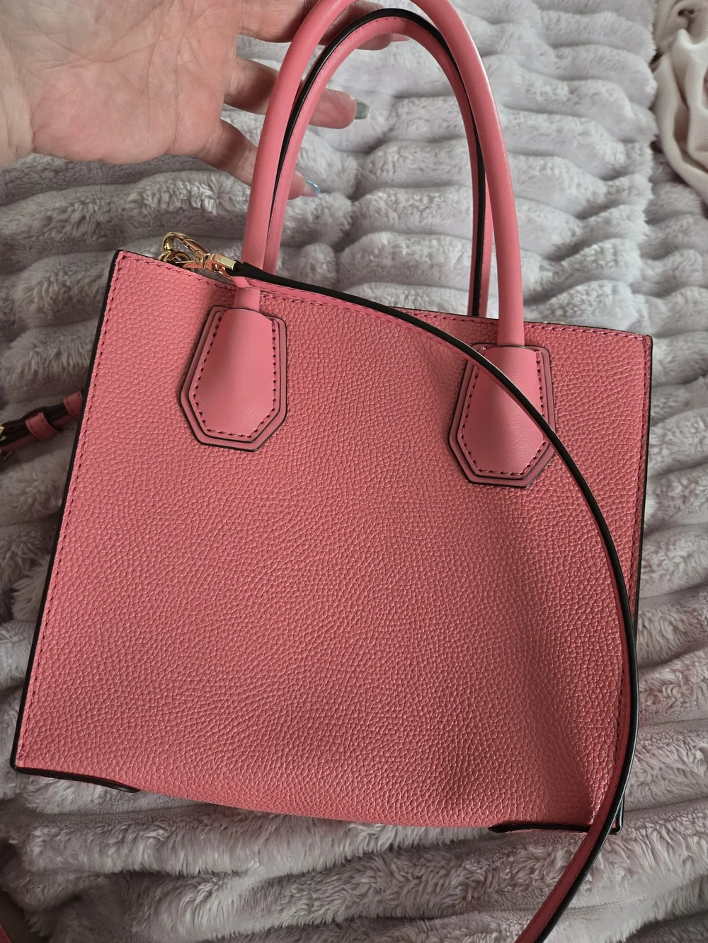 Michael Kors Coral Pink Saffiano Satchel with Gold MK Charm